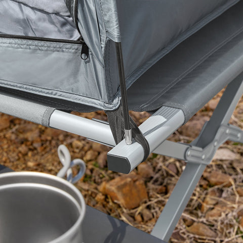 Rootz 4-in-1 Camping Tent Bundle for 2 People - Pop-Up Tent - Camp Bed with Lounger - Durable Oxford Nylon - Waterproof Polyester - Easy Transport - 193cm x 188cm x 145cm - Light Gray