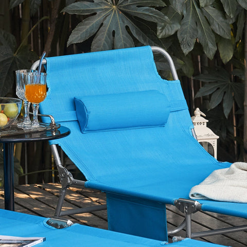 Rootz Verstelbare ligstoel - Strandligstoel - Tuinligstoel - Opvouwbaar, ademend, met zijvak - Blauw - 195 cm x 58 cm x 63 cm