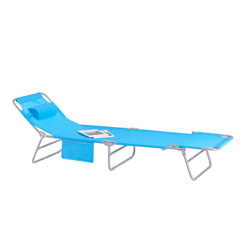 Rootz Adjustable Sun Lounger - Beach Lounger - Garden Lounger - Foldable, Breathable, with Side Pocket - Blue - 195cm x 58cm x 63cm
