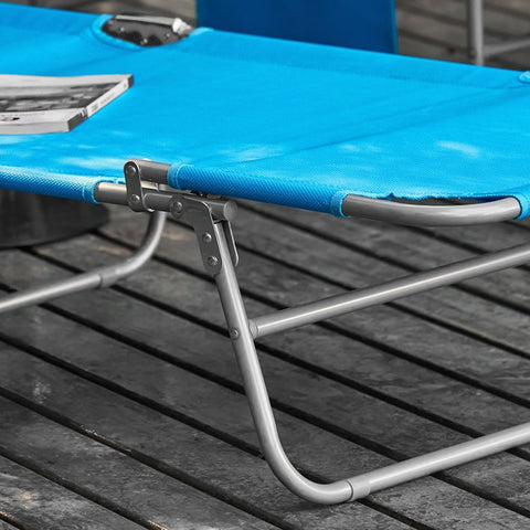 Rootz Adjustable Beach Lounger - Garden Lounger - Foldable Sun Lounger - Breathable Synthetic Fiber - Removable Pillow - Side Pocket - 195cm x 58cm x 63cm - Blue