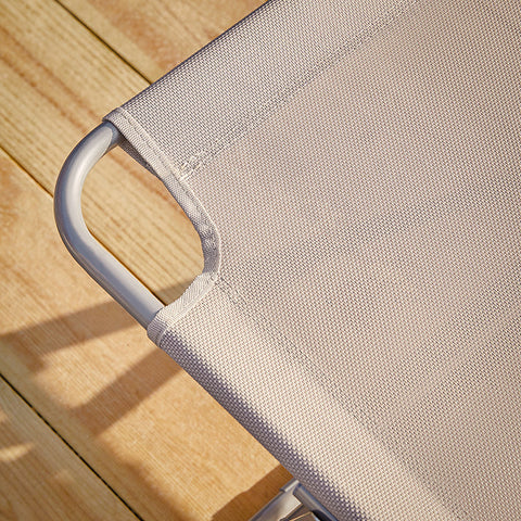 Rootz Verstelbare strandligstoel - Tuinligstoel - Opvouwbare ligstoel - Ademende synthetische vezels - Afneembaar kussen - Zijvak - 195 cm x 58 cm x 63 cm - Beige
