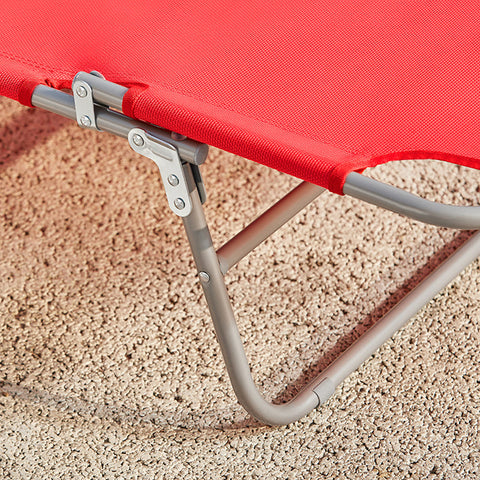 Rootz Verstelbare Ligstoel - Strandligstoel - Tuinstoel - Opvouwbaar, Ademend, met Zijvak - Rood - 195cm x 58cm x 63cm