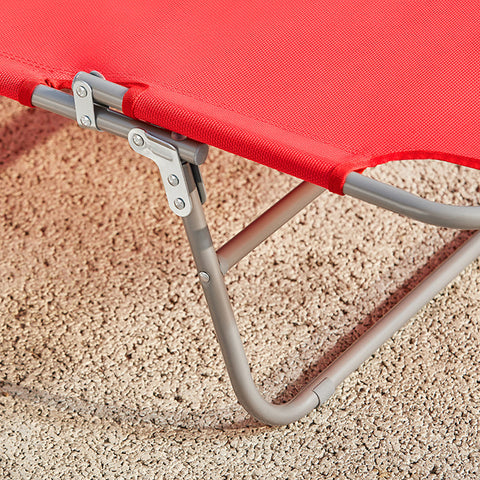 Rootz Adjustable Sun Lounger - Beach Lounger - Garden Chair - Foldable, Breathable, with Side Pocket - Red - 195cm x 58cm x 63cm