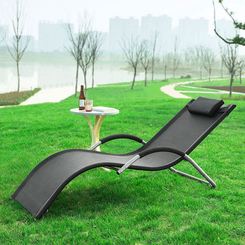 Rootz Tuinligstoel - Ligstoel - Ligstoel - Zwarte synthetische vezelstof - Comfortkussen - Zweetvrije ontspanning - Ideaal voor tuin en terras - 63 cm x 66 cm x 172 cm