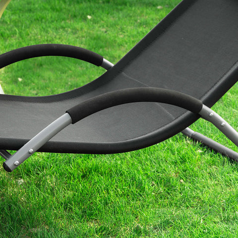 Rootz Tuinligstoel - Ligstoel - Ligstoel - Zwarte synthetische vezelstof - Comfortkussen - Zweetvrije ontspanning - Ideaal voor tuin en terras - 63 cm x 66 cm x 172 cm