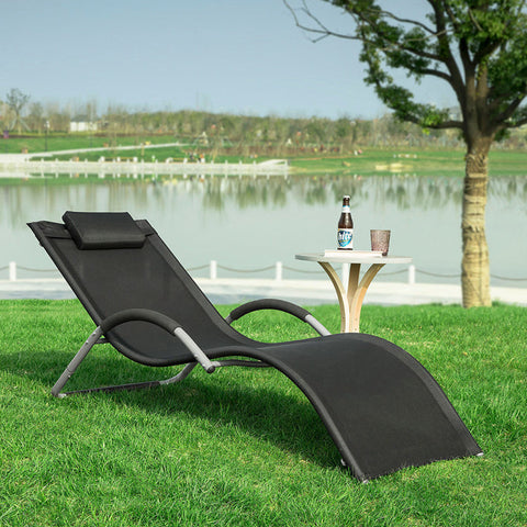 Rootz Tuinligstoel - Ligstoel - Ligstoel - Zwarte synthetische vezelstof - Comfortkussen - Zweetvrije ontspanning - Ideaal voor tuin en terras - 63 cm x 66 cm x 172 cm