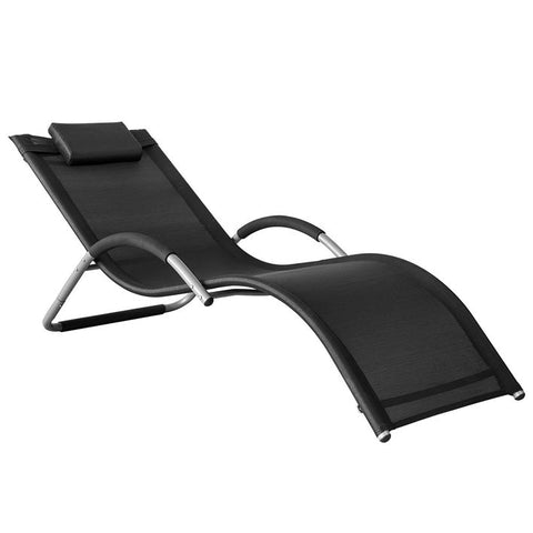 Rootz Tuinligstoel - Ligstoel - Ligstoel - Zwarte synthetische vezelstof - Comfortkussen - Zweetvrije ontspanning - Ideaal voor tuin en terras - 63 cm x 66 cm x 172 cm