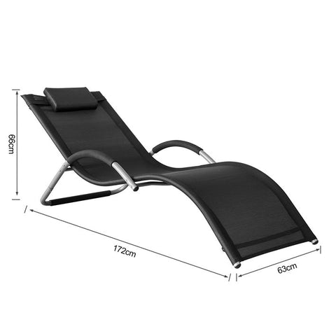 Rootz Tuinligstoel - Ligstoel - Ligstoel - Zwarte synthetische vezelstof - Comfortkussen - Zweetvrije ontspanning - Ideaal voor tuin en terras - 63 cm x 66 cm x 172 cm