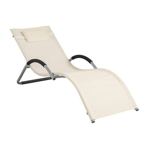 Rootz Garden Lounger - Sun Lounger - Deck Chair - Breathable Synthetic Fiber Fabric - Comfort Pillow Included - Ideal for Garden and Terrace - 56cm x 67cm x 165cm