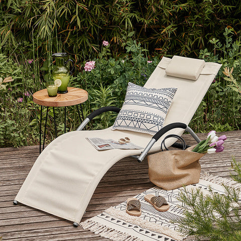 Rootz Garden Lounger - Sun Lounger - Deck Chair - Breathable Synthetic Fiber Fabric - Comfort Pillow Included - Ideal for Garden and Terrace - 56cm x 67cm x 165cm