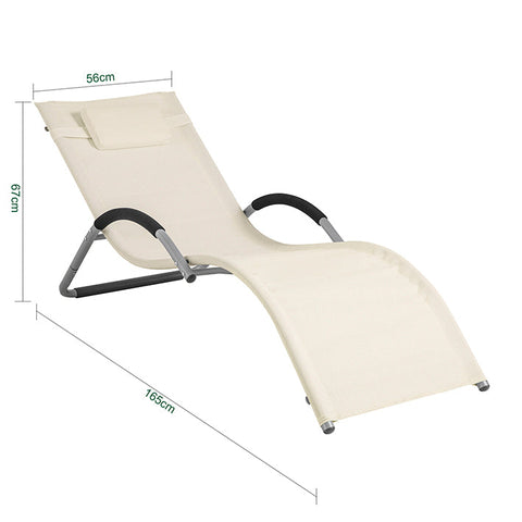 Rootz Garden Lounger - Sun Lounger - Deck Chair - Breathable Synthetic Fiber Fabric - Comfort Pillow Included - Ideal for Garden and Terrace - 56cm x 67cm x 165cm