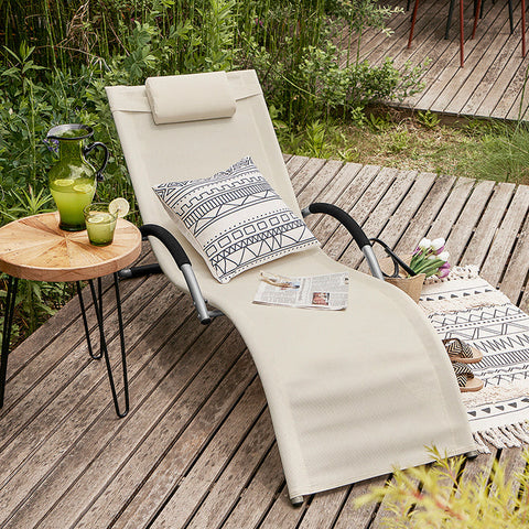Rootz Garden Lounger - Sun Lounger - Deck Chair - Breathable Synthetic Fiber Fabric - Comfort Pillow Included - Ideal for Garden and Terrace - 56cm x 67cm x 165cm
