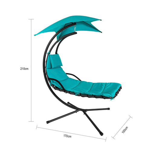 Rootz Garden Swing - Floating Lounger with Parasol - Sun Lounger - Turquoise - Ergonomic Design - Removable Shade - High Stability - 170cm x 210cm x 100cm