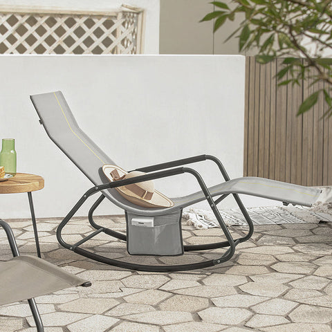 Rootz Garden Rocking Lounger - Ligstoel - Tuinstoel - Ergonomisch ontwerp - Synthetische vezelstof - Opbergvak - Ondersteunt tot 120 kg - 145 cm x 84 cm x 57 cm