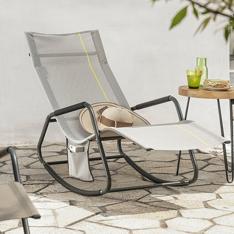 Rootz Garden Rocking Lounger - Ligstoel - Tuinstoel - Ergonomisch ontwerp - Synthetische vezelstof - Opbergvak - Ondersteunt tot 120 kg - 145 cm x 84 cm x 57 cm
