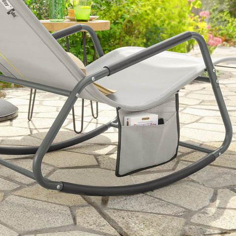 Rootz Garden Rocking Lounger - Ligstoel - Tuinstoel - Ergonomisch ontwerp - Synthetische vezelstof - Opbergvak - Ondersteunt tot 120 kg - 145 cm x 84 cm x 57 cm