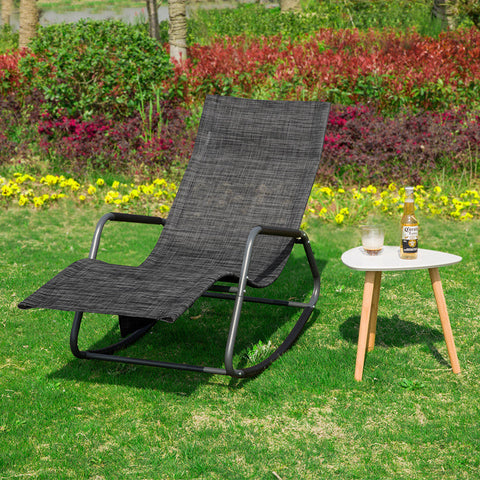 Rootz Garden Lounger - Sun Lounger - Rocking Chair - Ergonomic Design - Synthetic Fiber Fabric - Storage Pocket - Supports up to 150kg - 143cm x 85cm x 57cm