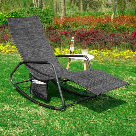 Rootz Garden Lounger - Sun Lounger - Rocking Chair - Ergonomic Design - Synthetic Fiber Fabric - Storage Pocket - Supports up to 150kg - 143cm x 85cm x 57cm