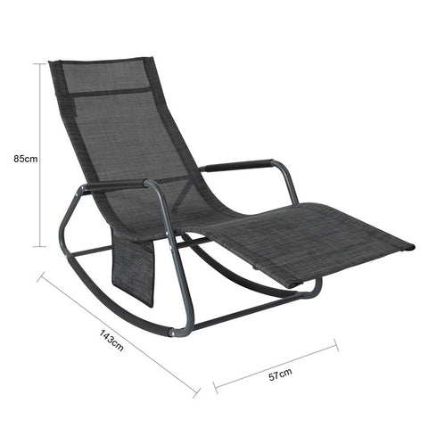 Rootz Garden Lounger - Sun Lounger - Rocking Chair - Ergonomic Design - Synthetic Fiber Fabric - Storage Pocket - Supports up to 150kg - 143cm x 85cm x 57cm
