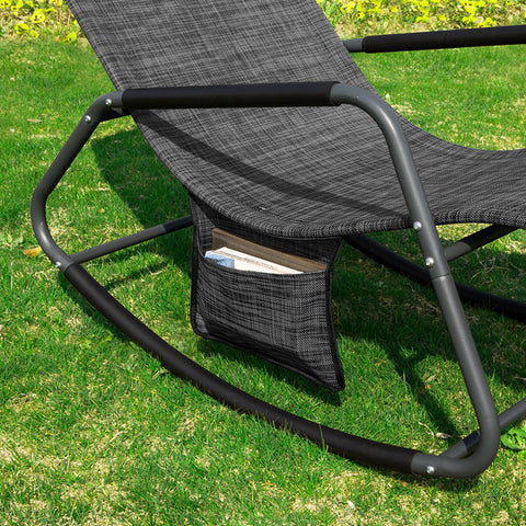 Rootz Garden Lounger - Sun Lounger - Rocking Chair - Ergonomic Design - Synthetic Fiber Fabric - Storage Pocket - Supports up to 150kg - 143cm x 85cm x 57cm