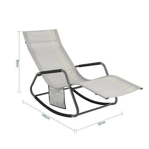 Rootz Garden Rocking Lounger - Ligstoel - Tuinstoel - Ergonomisch ontwerp - Synthetische vezelstof - Opbergvak - Ondersteunt tot 120 kg - 145 cm x 84 cm x 57 cm