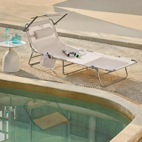 Rootz Verstelbare ligstoel met luifel - Tuinligstoel - Strandligstoel - Duurzaam metalen frame - Synthetische vezelstof - Opbergvak - 195 cm x 90 cm x 63 cm