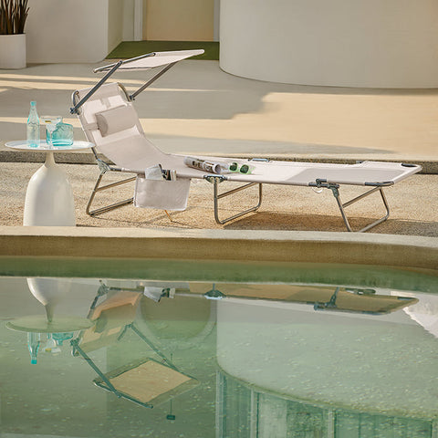 Rootz Verstelbare ligstoel met luifel - Tuinligstoel - Strandligstoel - Duurzaam metalen frame - Synthetische vezelstof - Opbergvak - 195 cm x 90 cm x 63 cm