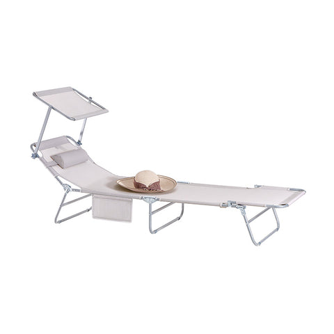 Rootz Adjustable Sun Lounger with Canopy - Garden Lounger - Beach Lounger - Durable Metal Frame - Synthetic Fiber Fabric - Storage Pocket - 195cm x 90cm x 63cm