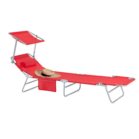 Rootz Adjustable Sun Lounger with Canopy - Garden Lounger - Beach Lounger - Durable Metal Frame - Synthetic Fiber Fabric - Multi-Position - Storage Pocket - 195cm x 90cm x 63cm