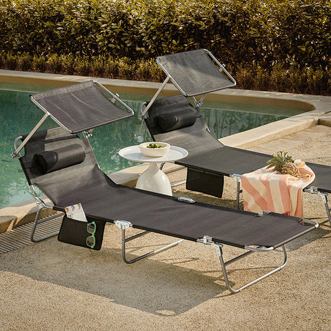 Rootz Verstelbare ligstoel met luifel - Tuinligstoel - Strandligstoel - Opvouwbaar en draagbaar - UV-bescherming - Opbergvak - 195 cm x 90 cm x 63 cm