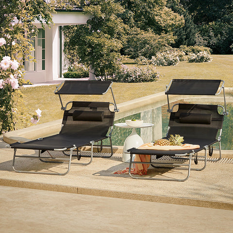 Rootz Ligstoel - Opvouwbare strandligstoel - Draagbare ligstoel - Verstelbare zonneklep - Extra opbergvak - 195cm x 90cm x 63cm