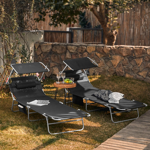 Rootz Ligstoel - Opvouwbare strandligstoel - Draagbare ligstoel - Verstelbare zonneklep - Extra opbergvak - 195cm x 90cm x 63cm