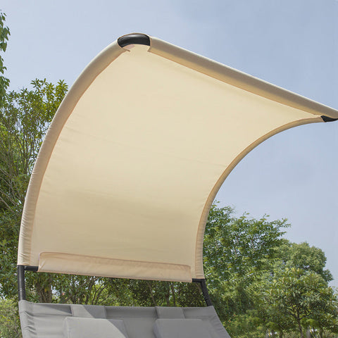 Rootz Double Rocking Lounger - Sun Lounger with Wheels - Garden Bed with Sun Canopy - Durable Metal Frame - Water-Repellent Synthetic Fiber - Easy to Clean - 140cm x 180cm x 184cm