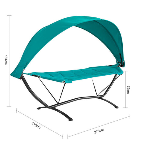 Rootz Hammock with Frame - Sun Canopy Hammock - Outdoor Relaxation Bed - Durable Metal Frame - UV Protection Canopy - Stable & Safe Design - 273cm x 181cm x 115cm