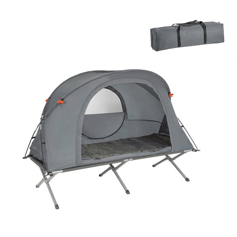 Rootz 4-in-1 Camping Tent Kit - Camp Bed - Camping Lounger - Sleeping Bag - Durable Oxford Nylon - Easy Transport - Mosquito Protection - 194cm x 147cm x 87cm