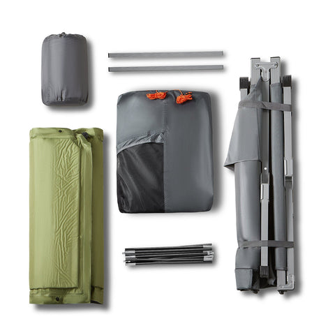 Rootz 4-in-1 Camping Tent Kit - Camp Bed - Camping Lounger - Sleeping Bag - Durable Oxford Nylon - Easy Transport - Mosquito Protection - 194cm x 147cm x 87cm