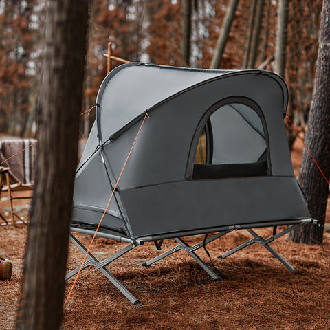 Rootz 4-in-1 Camping Tent Kit - Camp Bed - Camping Lounger - Sleeping Bag - Durable Oxford Nylon - Easy Transport - Mosquito Protection - 194cm x 147cm x 87cm