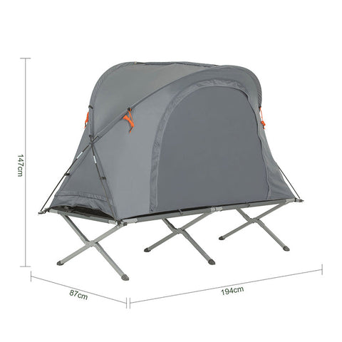 Rootz 4-in-1 Camping Tent Kit - Camp Bed - Camping Lounger - Sleeping Bag - Durable Oxford Nylon - Easy Transport - Mosquito Protection - 194cm x 147cm x 87cm