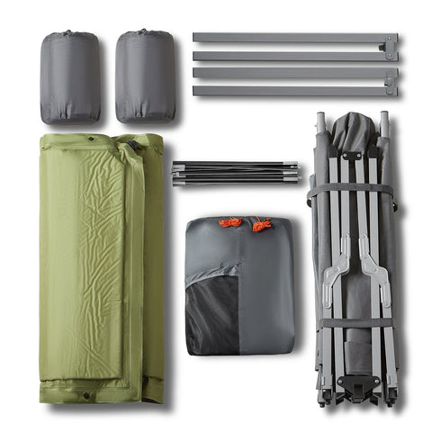 Rootz 4-in-1 Camping Tent Set - Camp Bed - Camping Lounger - Sleeping Bag - Durable Oxford Nylon - Easy Transport - Mosquito Protection - 194cm x 157cm x 145cm