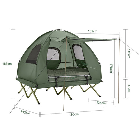 Rootz 2 Person Camping Tent - Mobile Sleeping Shelter - Outdoor Bed - Prevents Moisture - 193 x 145 x 185 cm
