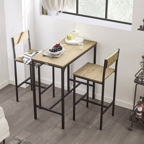 Rootz 3-Piece Bar Table Set - Bar Stools - Dining Set - MDF Veneer Top - Metal Frame - Lightweight & Durable - Easy Maintenance - Table: 89cm x 45cm x 87cm, Stools: 39cm x 41cm x 95cm