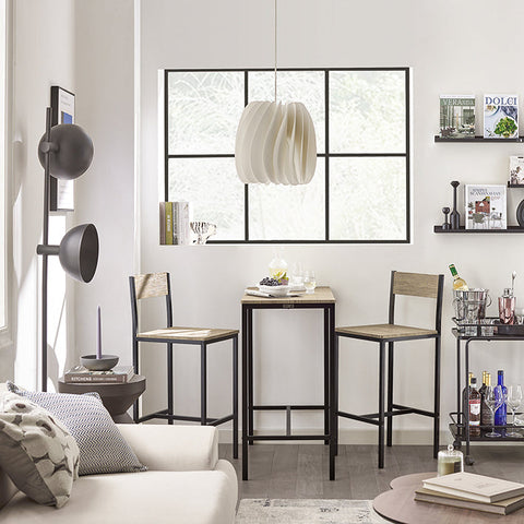 Rootz 3-Piece Bar Table Set - Bar Stools - Dining Set - MDF Veneer Top - Metal Frame - Lightweight & Durable - Easy Maintenance - Table: 89cm x 45cm x 87cm, Stools: 39cm x 41cm x 95cm