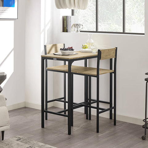 Rootz 3-Piece Bar Table Set - Bar Stools - Dining Set - MDF Veneer Top - Metal Frame - Lightweight & Durable - Easy Maintenance - Table: 89cm x 45cm x 87cm, Stools: 39cm x 41cm x 95cm
