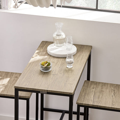 Rootz 3-Piece Bar Table Set - Bar Stools - Dining Set - MDF Veneer Top - Metal Frame - Lightweight & Durable - Easy Maintenance - Table: 89cm x 45cm x 87cm, Stools: 39cm x 41cm x 95cm