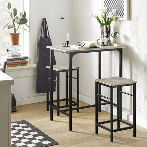 Rootz 3-Piece Bar Table Set - Bar Stools - Dining Set - MDF Veneer Top - Durable & Lightweight - Easy Maintenance - Table: 80cm x 87cm x 50cm, Stools: 32cm x 57cm x 32cm