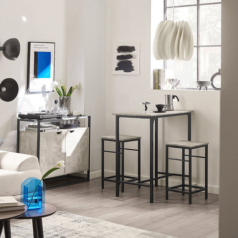 Rootz 3-Piece Bar Table Set - Bar Stools - Dining Set - MDF Veneer Top - Durable & Lightweight - Easy Maintenance - Table: 80cm x 87cm x 50cm, Stools: 32cm x 57cm x 32cm