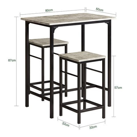 Rootz 3-Piece Bar Table Set - Bar Stools - Dining Set - MDF Veneer Top - Durable & Lightweight - Easy Maintenance - Table: 80cm x 87cm x 50cm, Stools: 32cm x 57cm x 32cm