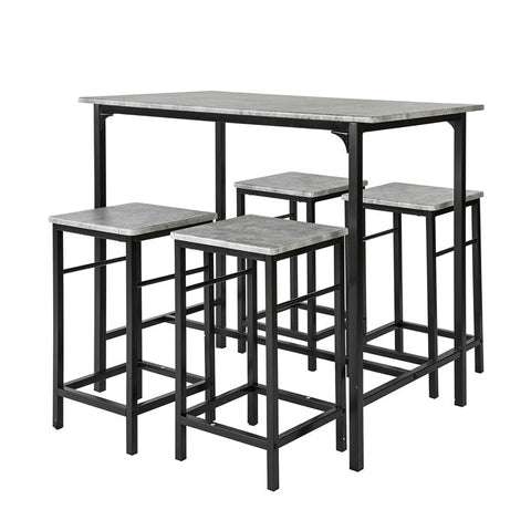 Rootz 5-Piece Bar Table Set - Bar Stools - Dining Set - Sturdy Metal Frame - MDF Veneer Top - High Load Capacity - 100cm x 87cm x 60cm Table, 32cm x 55cm x 32cm Stools - Available in Natural and Gray