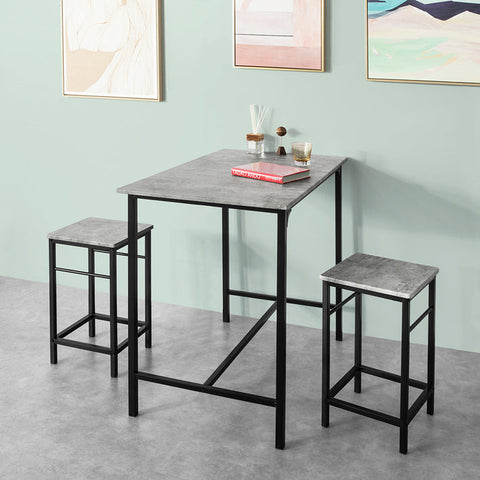 Rootz 5-Piece Bar Table Set - Bar Stools - Dining Set - Sturdy Metal Frame - MDF Veneer Top - High Load Capacity - 100cm x 87cm x 60cm Table, 32cm x 55cm x 32cm Stools - Available in Natural and Gray