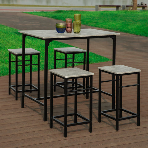 Rootz 5-Piece Bar Table Set - Bar Stools - Dining Set - Sturdy Metal Frame - MDF Veneer Top - High Load Capacity - 100cm x 87cm x 60cm Table, 32cm x 55cm x 32cm Stools - Available in Natural and Gray